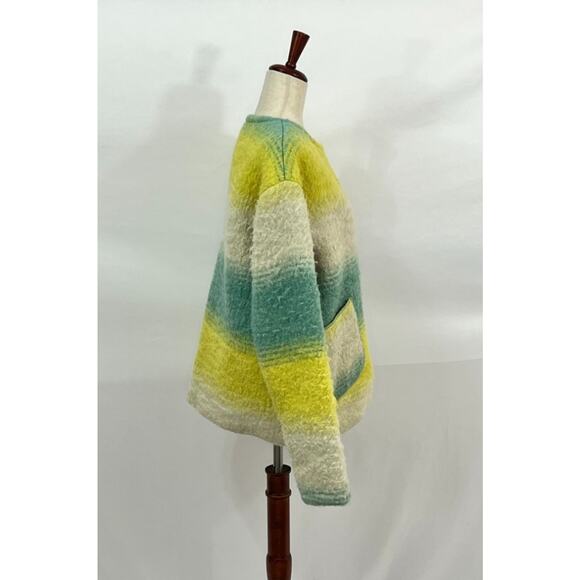 MASHA MARIA Sz S Small Upcycled Wool Coat Jacket Teal Yellow - Picture 5 of 7